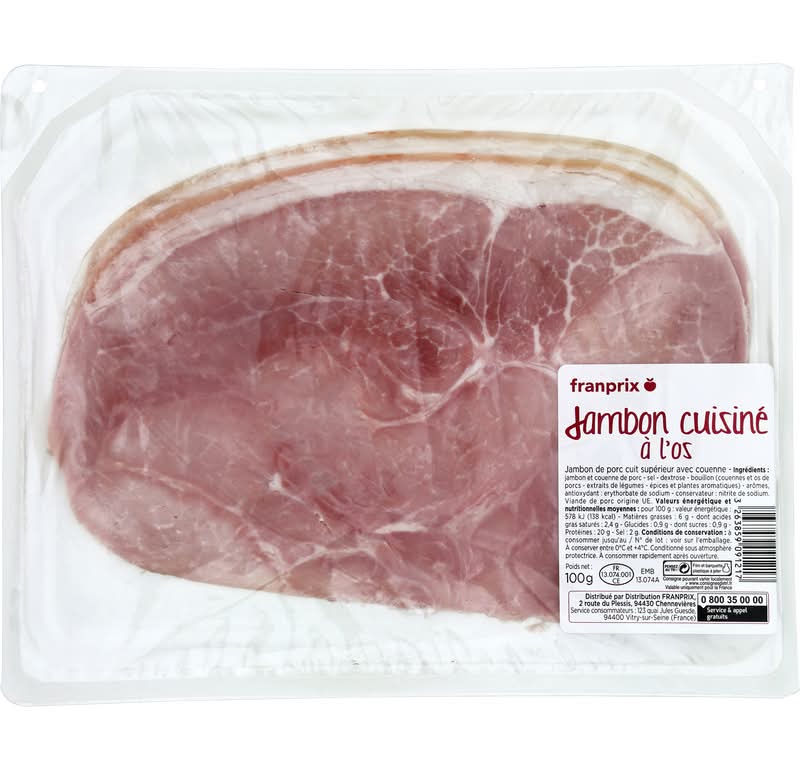 Franprix - Jambon cuisiné à l'os (100g)