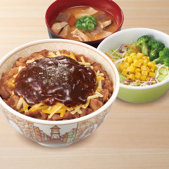 (※コラボカードなし)デミグラスチーズ牛丼とん汁サラダセット