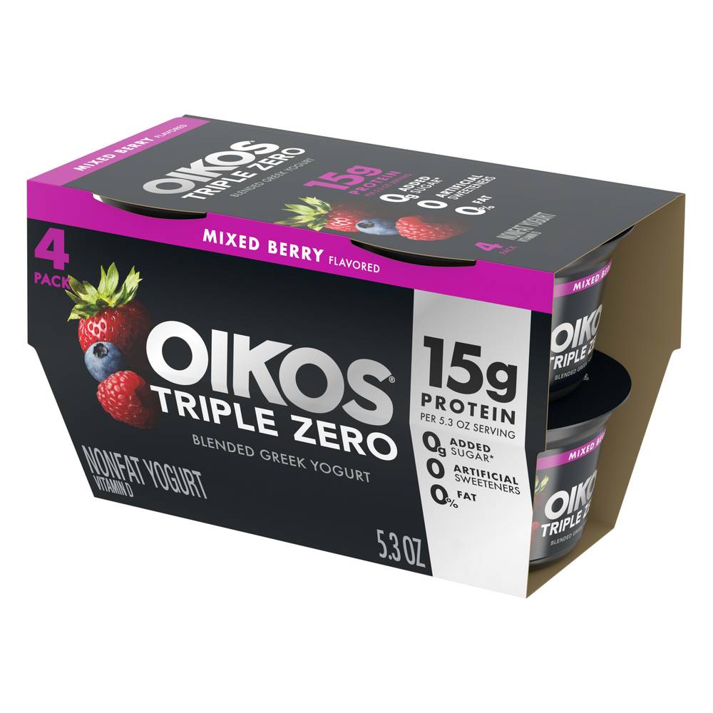 Oikos Triple Zero Mixed Berry Flavor Blended Greek Yogurt (4 ct)