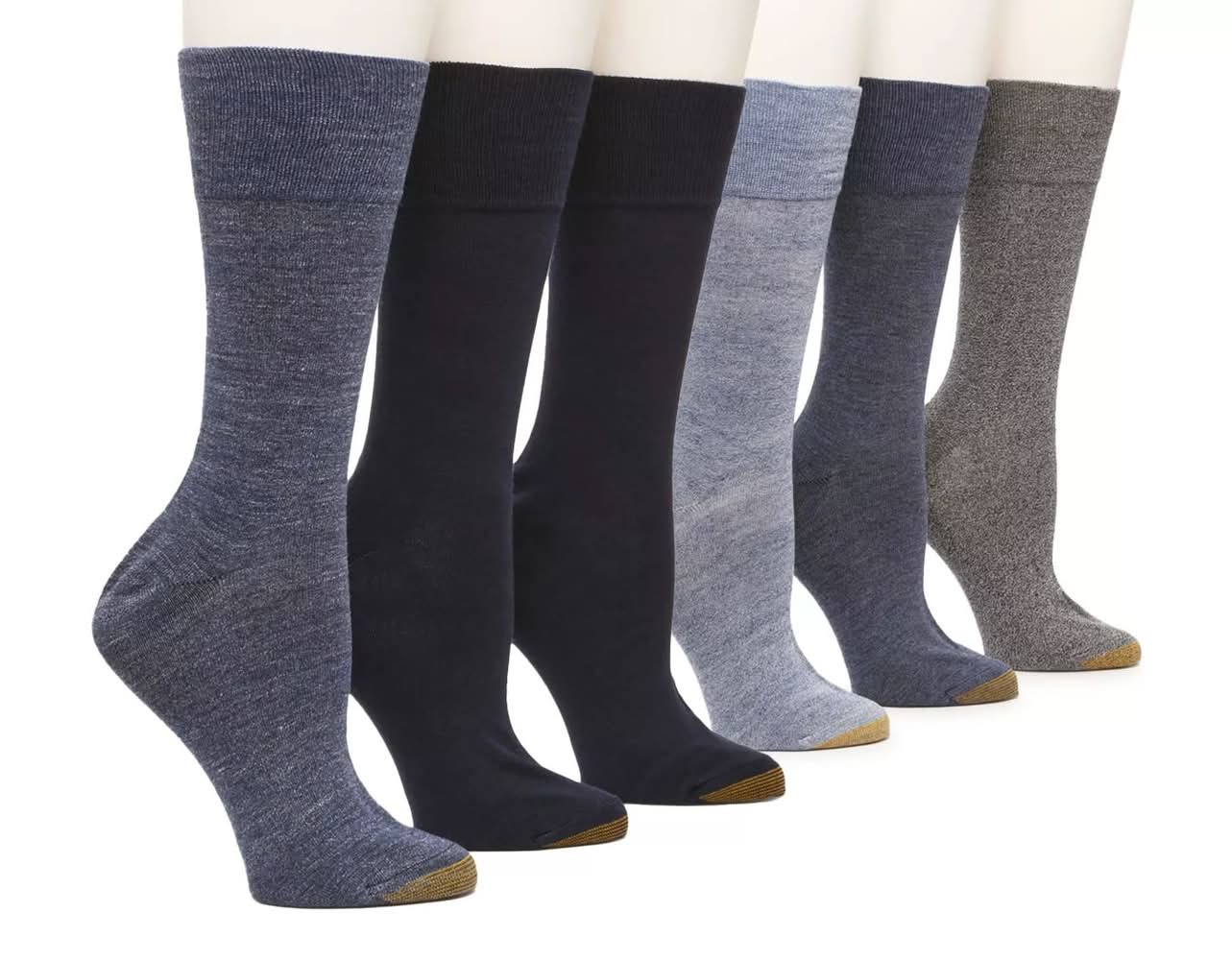 Gold Toe Cambridge Men's Crew Socks - 6 Pack (Navy/Blue/Grey One Size)
