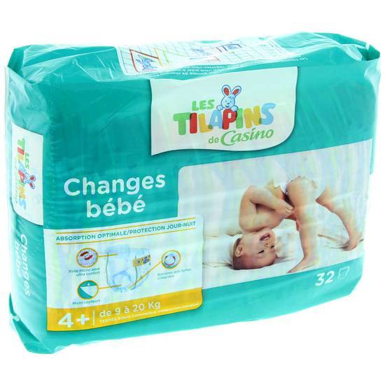 Les Tilapins Couche bébé - Change bébé - Taille 4+ - Maxi + - 9 à 20kg x32