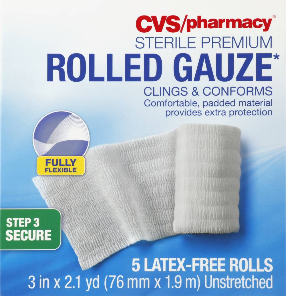 CVS Pharmacy Sterile Premium Rolled Gauze, 3 inch x 2.1 yd, White (5 ct)