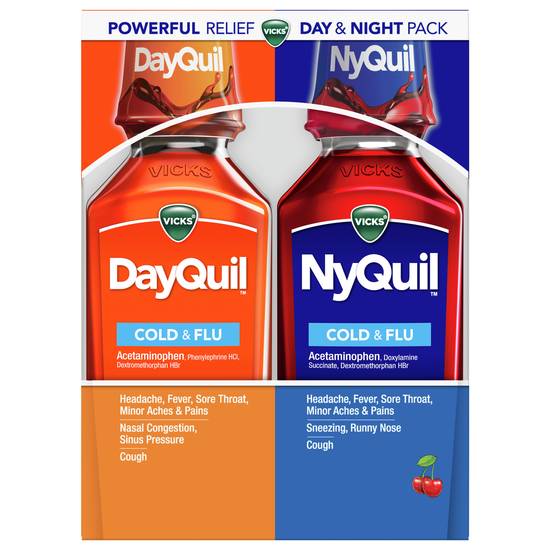 Vicks Dayquil Nyquil Cold & Flu Relief Bottles