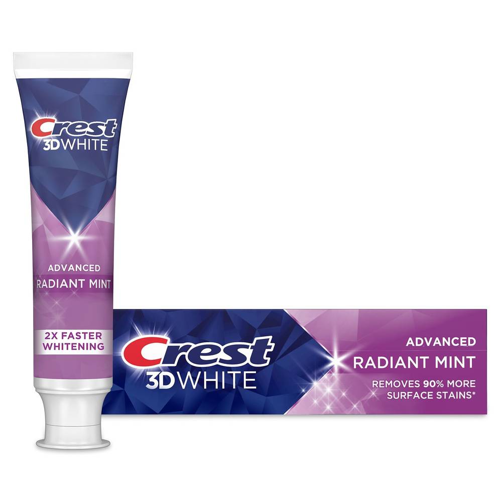 Crest 3D White Fluoride Anticavity Whitening Toothpaste, Radiant Mint, 2.7 Oz