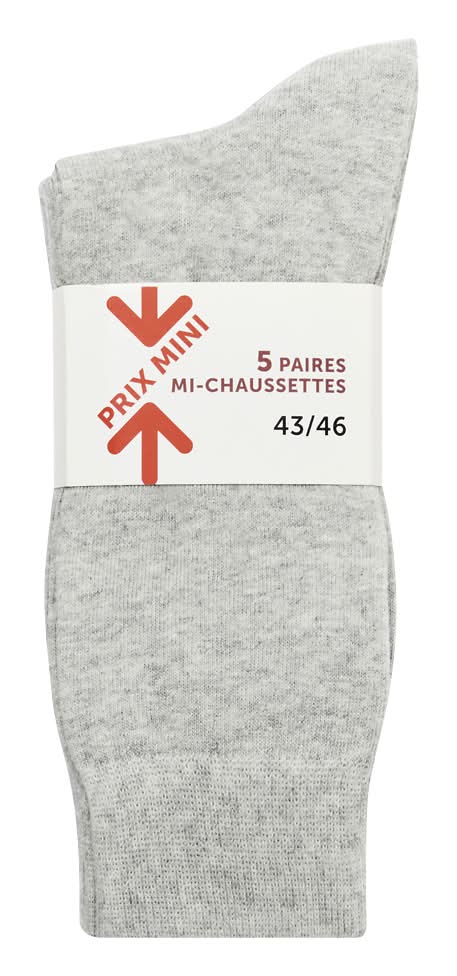 LOT DE 5 PAIRES DE MI-CHAUSSETTES UNIES HOMME