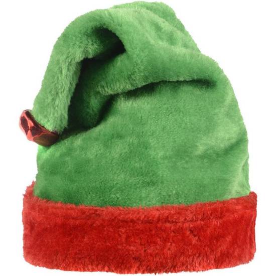 Green Red Plush Elf Hat for Adults