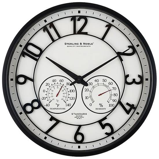 Sterling & Noble™ 26-Inch Outdoor Wall Clock/Weather Station in Satin Black