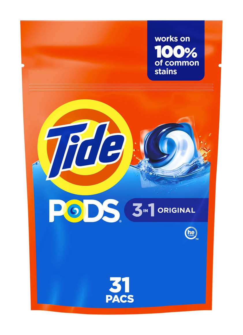 Tide Pods Laundry Detergent 31 Count Original Scent 3-In-1 Stain Remover Odor Fighter Color Protector Concentrated Laundry Soap Pacs