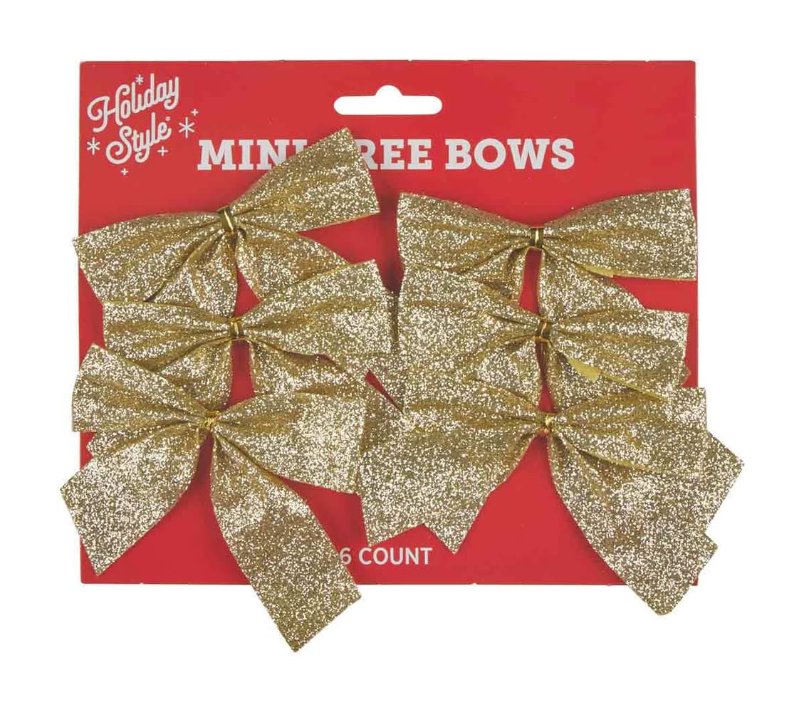 Holiday Style Mini Glitter Tree Bows (6 ct)
