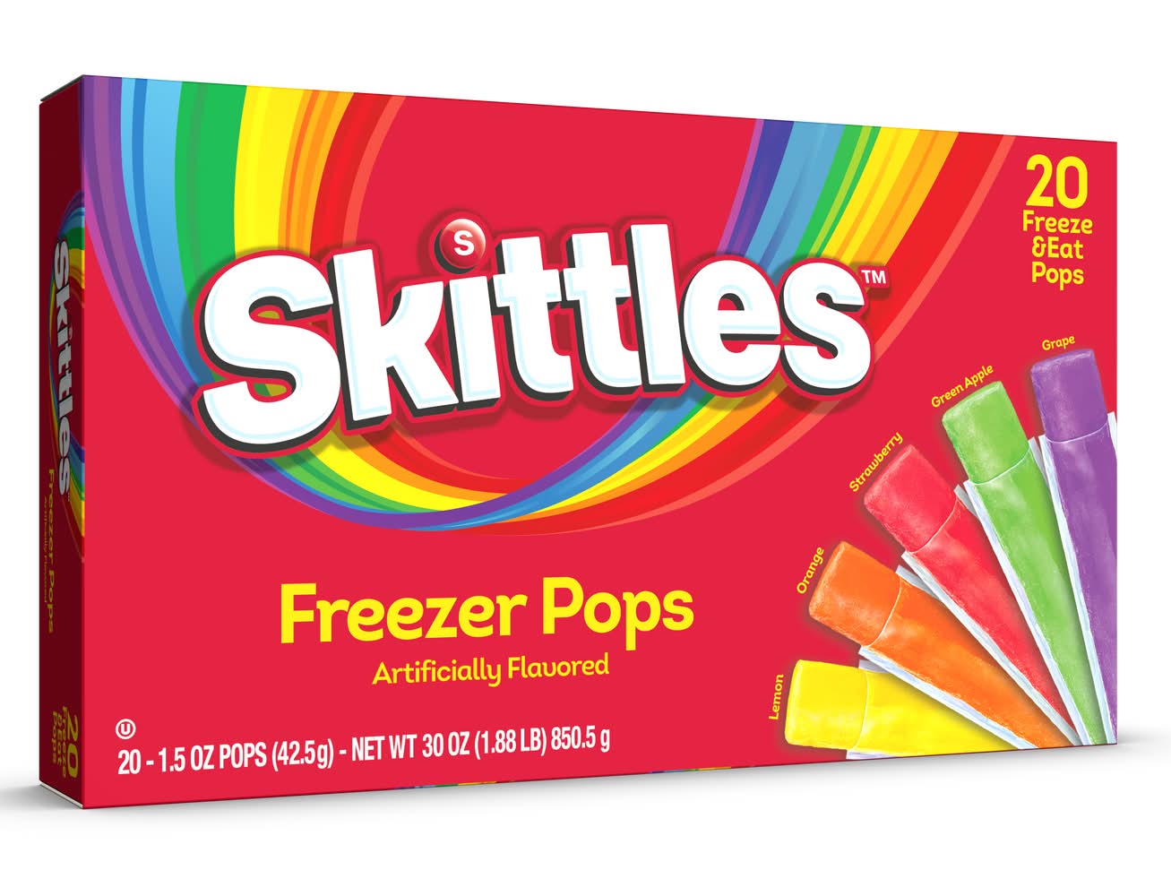 Skittles Freezer Pops Original Assorted Flavors (1.88 lbs, 20 ct)
