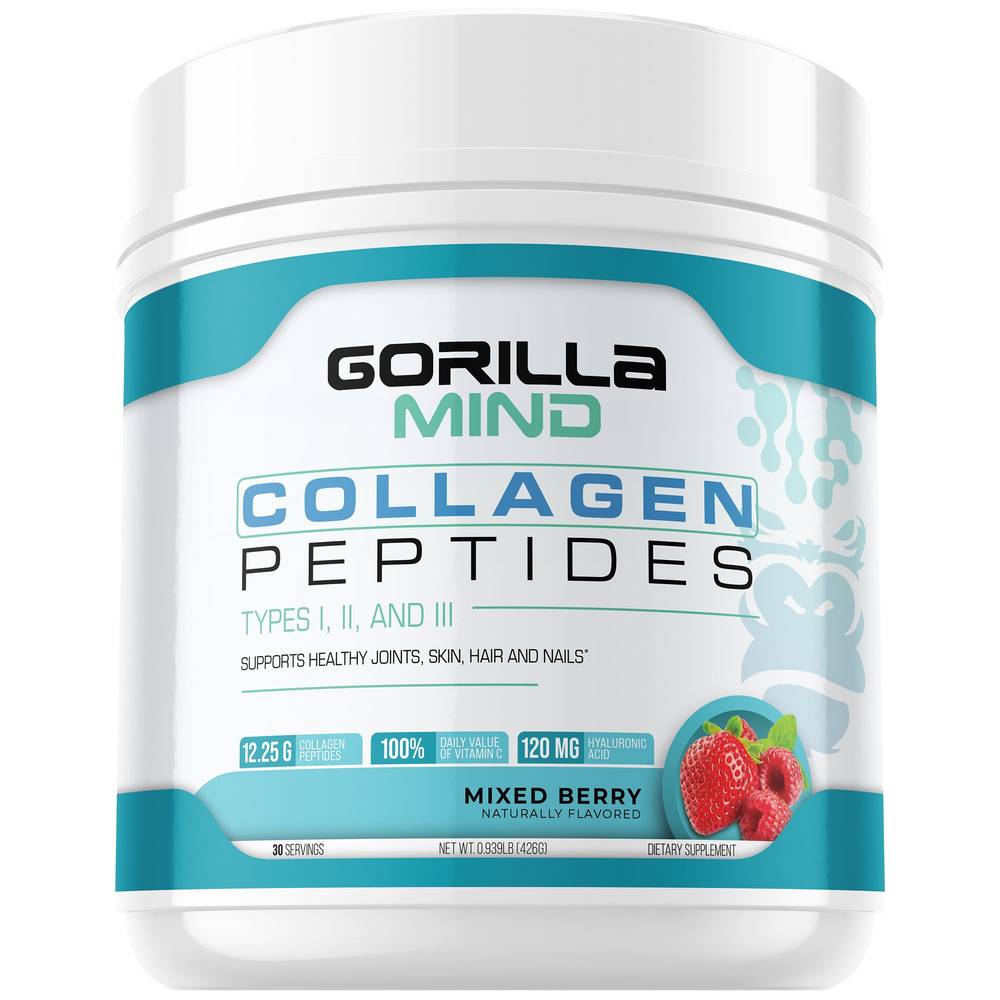Gorilla Mind Collagen Peptides Powder - Supports Hair Skin & Nails (mixed berry)
