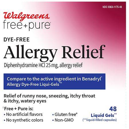 Walgreens Free & Pure Dye-Free Allergy Relief Diphenhydramine HCl 25 mg - 48.0 ea