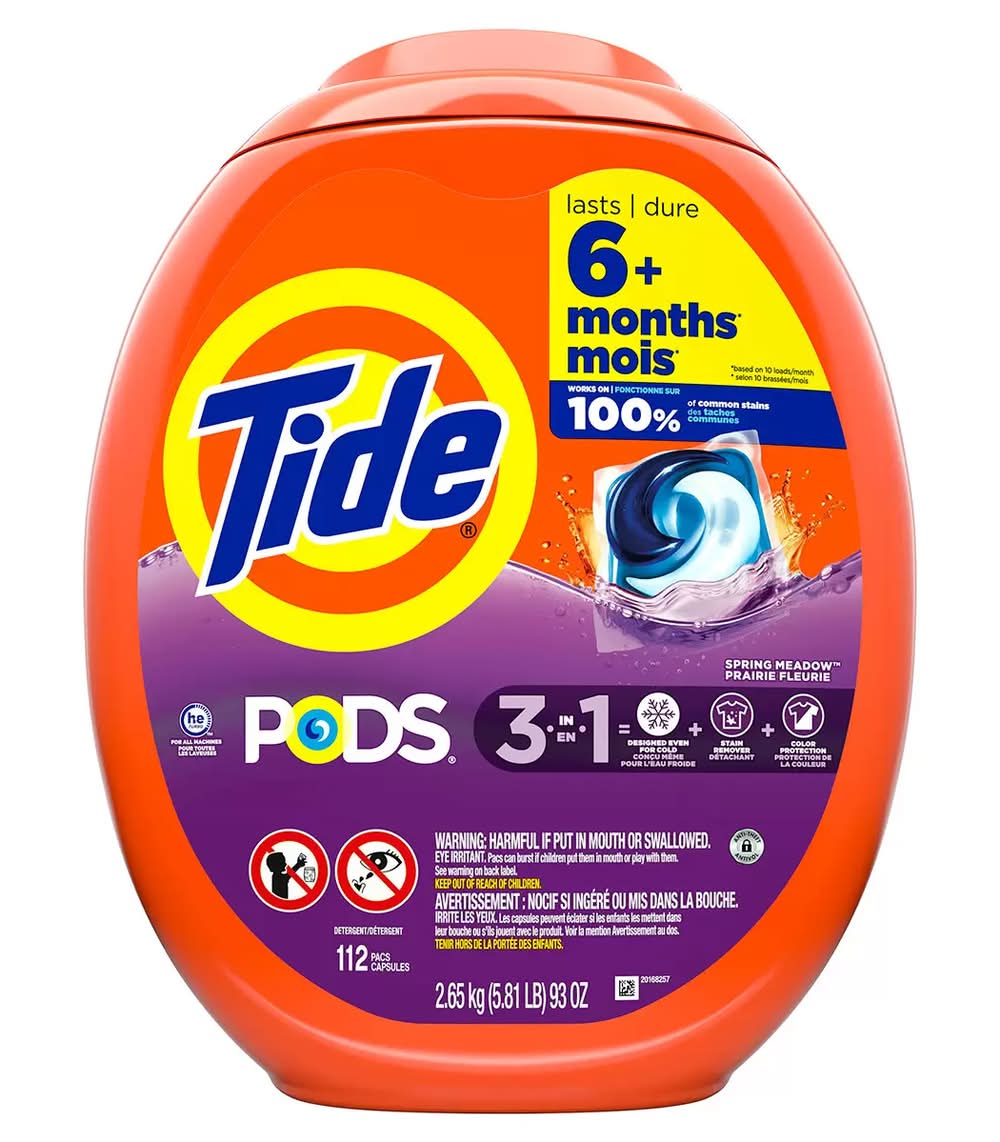 Tide · Pods detergente para ropa en cápsulas 3 en 1, prado de primavera (112 un)