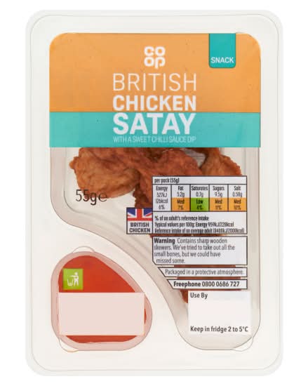 Co-op British Chicken Satay With a Sweet Chilli Sauce Dip (55g)