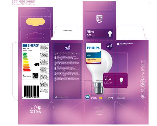 Philips - Ampoule led standard b22 75w blanc chaud dépolie verre