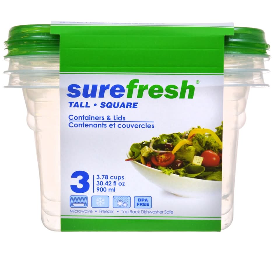 Surefresh Tall Square Food Storage Containers With Lids 30.42 fl oz (3 ct)