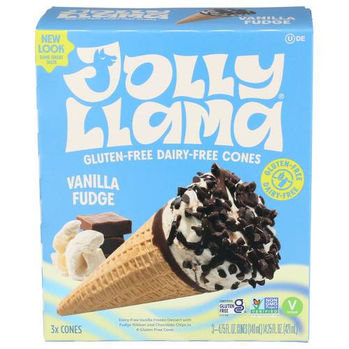 Jolly Llama Dairy-Free Gluten-Free Vanilla Fudge Sundae Cones 3 Pack