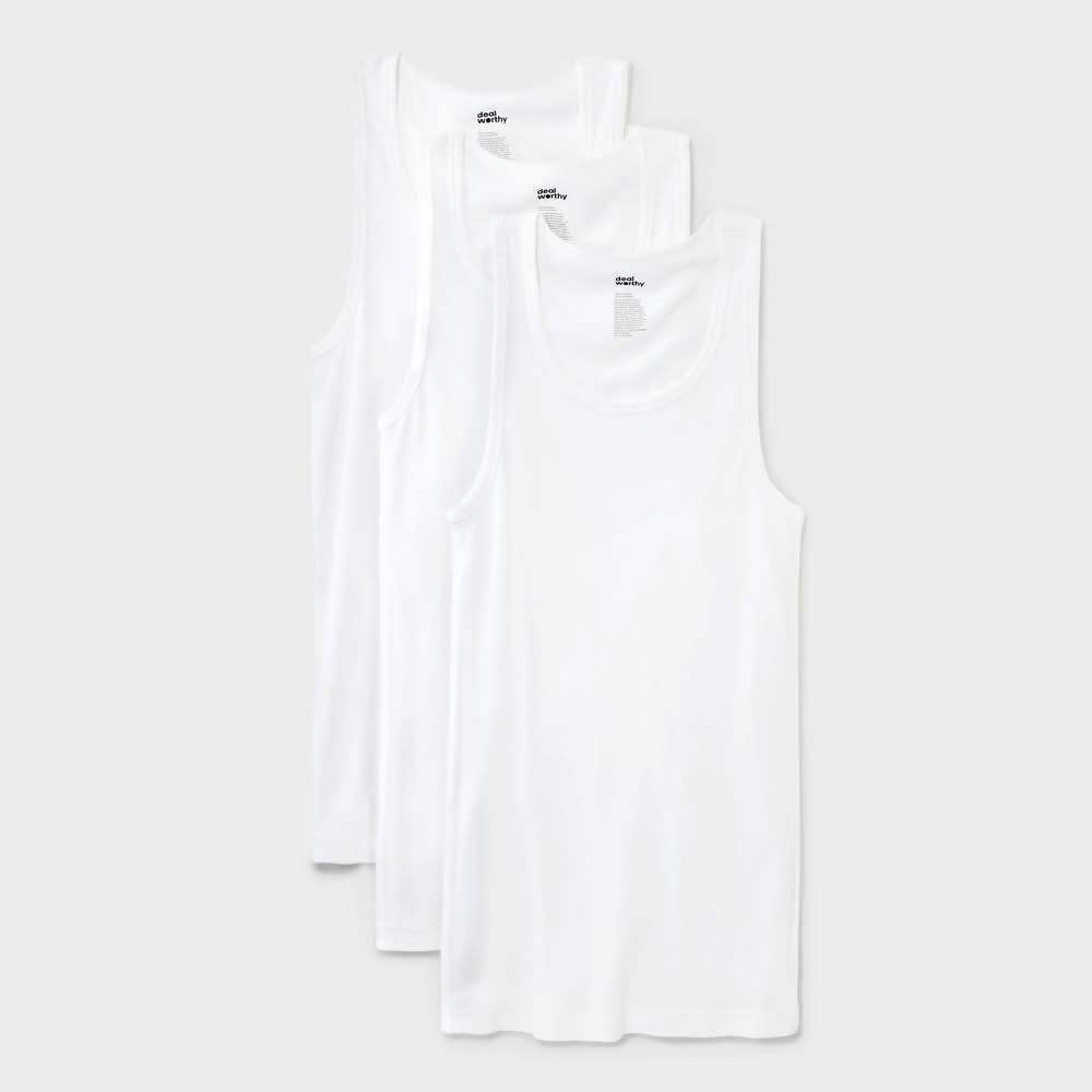 Dealworthy Tank Tops, Men, L, White (3 ct)