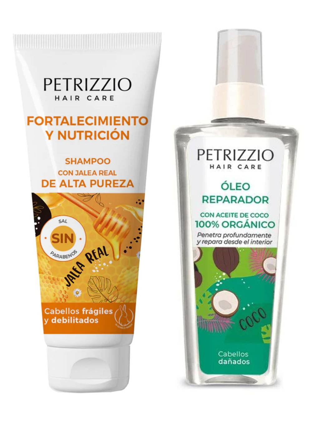 Petrizzio set jalea real shampoo 200 ml + óleo coco antifrizz 100 ml