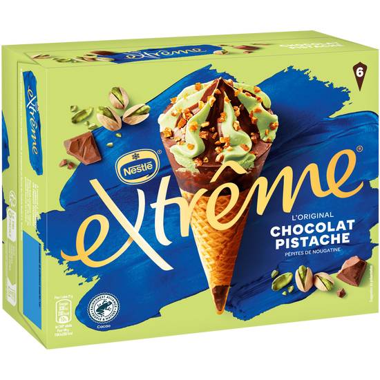 Nestlé - Extrême cônes chocolat pistache pépites de nougatine (6 unités)
