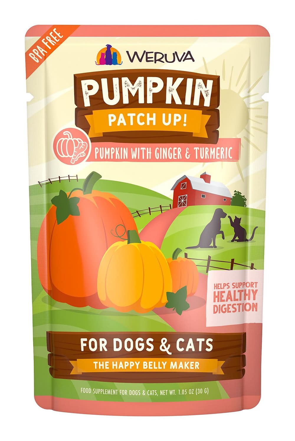 Weruva Pumpkin Patch Up! Supplement for Cats and Dogs - Digestive Support, Pureed Pumpkin, 1.05 OZ (Flavor: Pumpkin, Ginger & Turmeric, Size: 1.05 Oz)