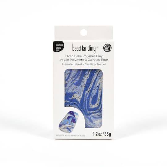 Bead Landing Blue Swirl With Foil Oven Bake Polymer Clay