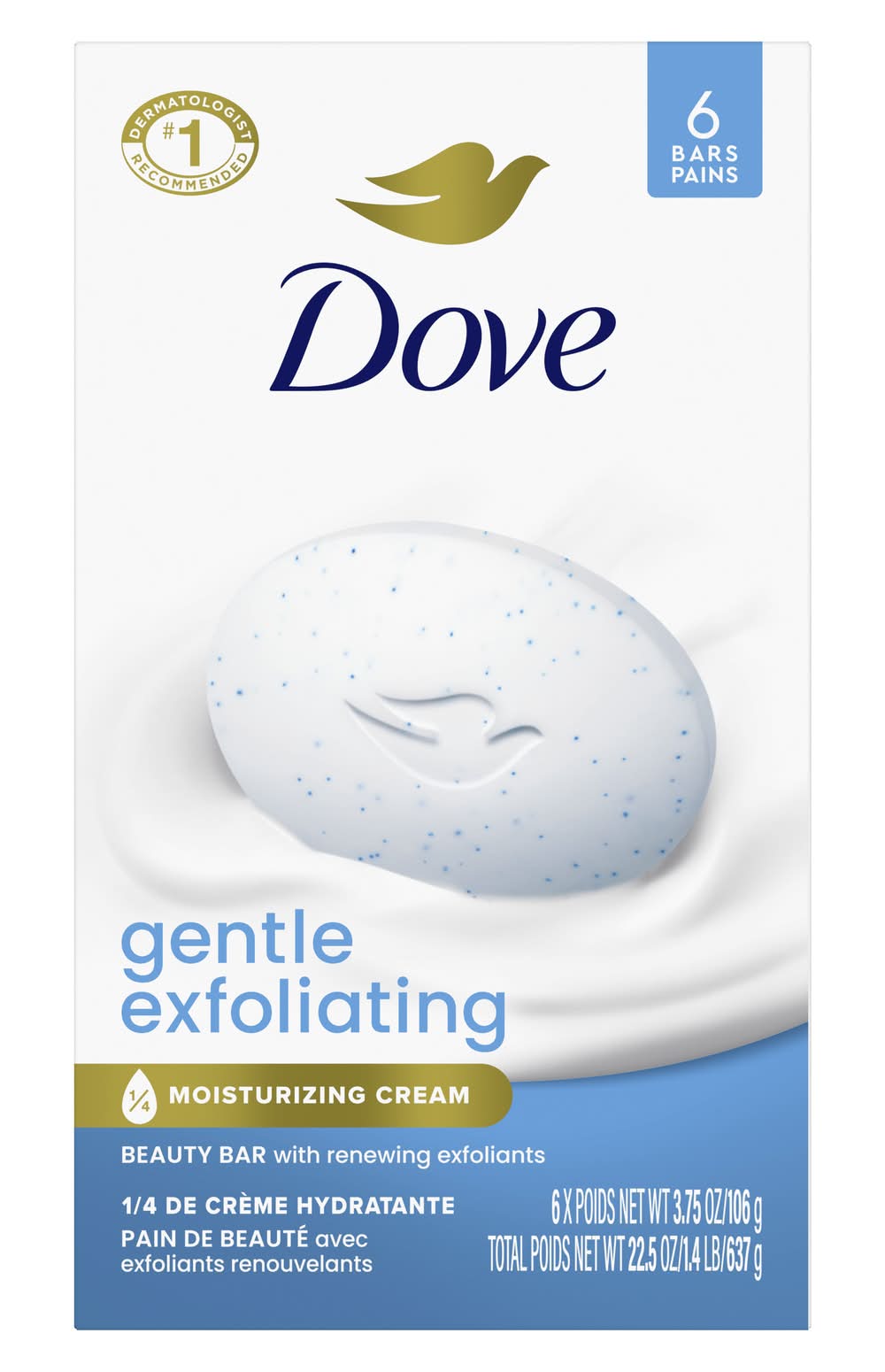 Dove Gentle Exfoliating Moisturizing Cream Beauty Bar Soaps (6 x 3.75 oz)