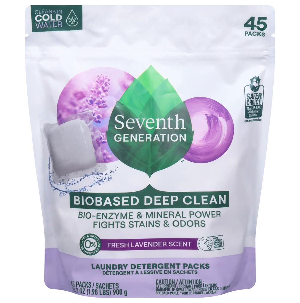 Seventh Generation Biobased Deep Clean Laundry Detergent pack, Fresh Lavender (45 ct)