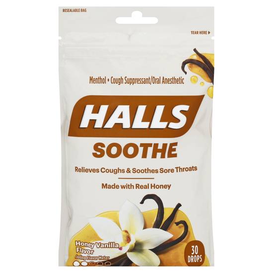 Halls Soothing Honey Vanilla Flavor Cough Suppressant/Oral Anesthetic (30 ct)