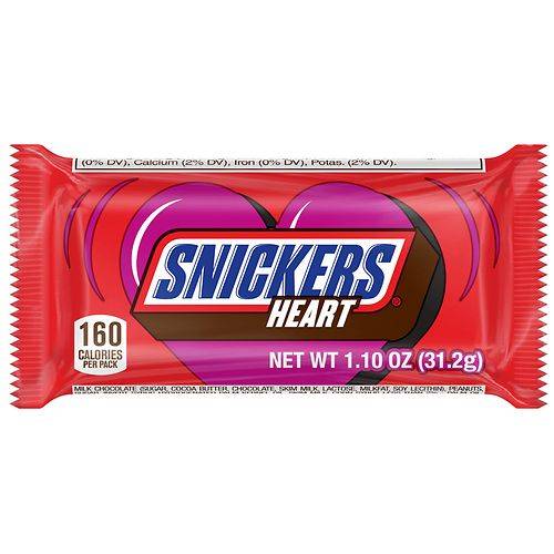 Order Snickers Valentine's Day Chocolate Heart Candy Bar - 1.1 oz food online from Walgreens store, Monroe on bringmethat.com