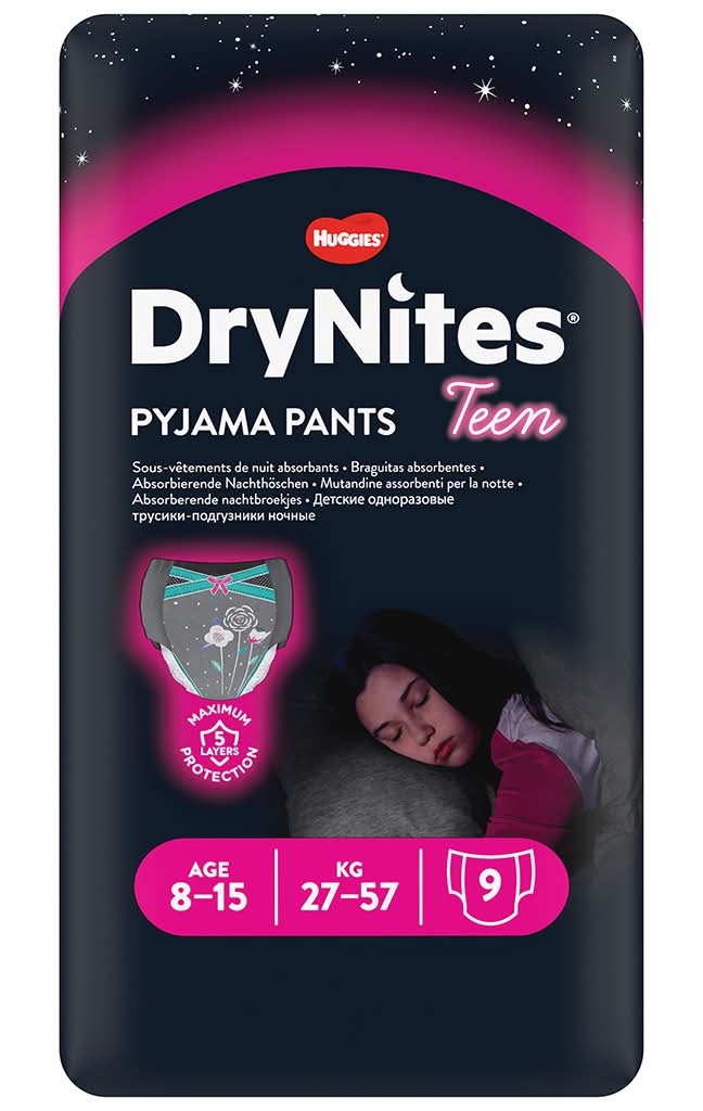 Huggies - Fralda Cueca Drynites para Menina 8 a 15 Anos, 9 unidades