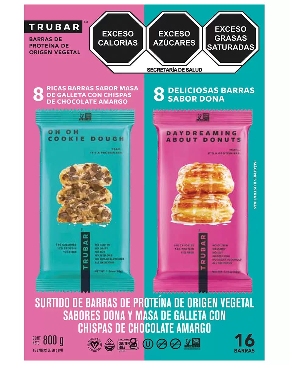 Trubar · Barras de proteína vegetal, dona-masa de galleta con chocolate (16 x 50 g)