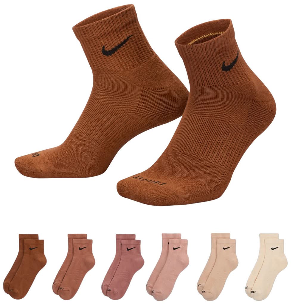 Nike Everyday Plus Cushioned Quarter Training Socks, L, Multi Color (6 ct)