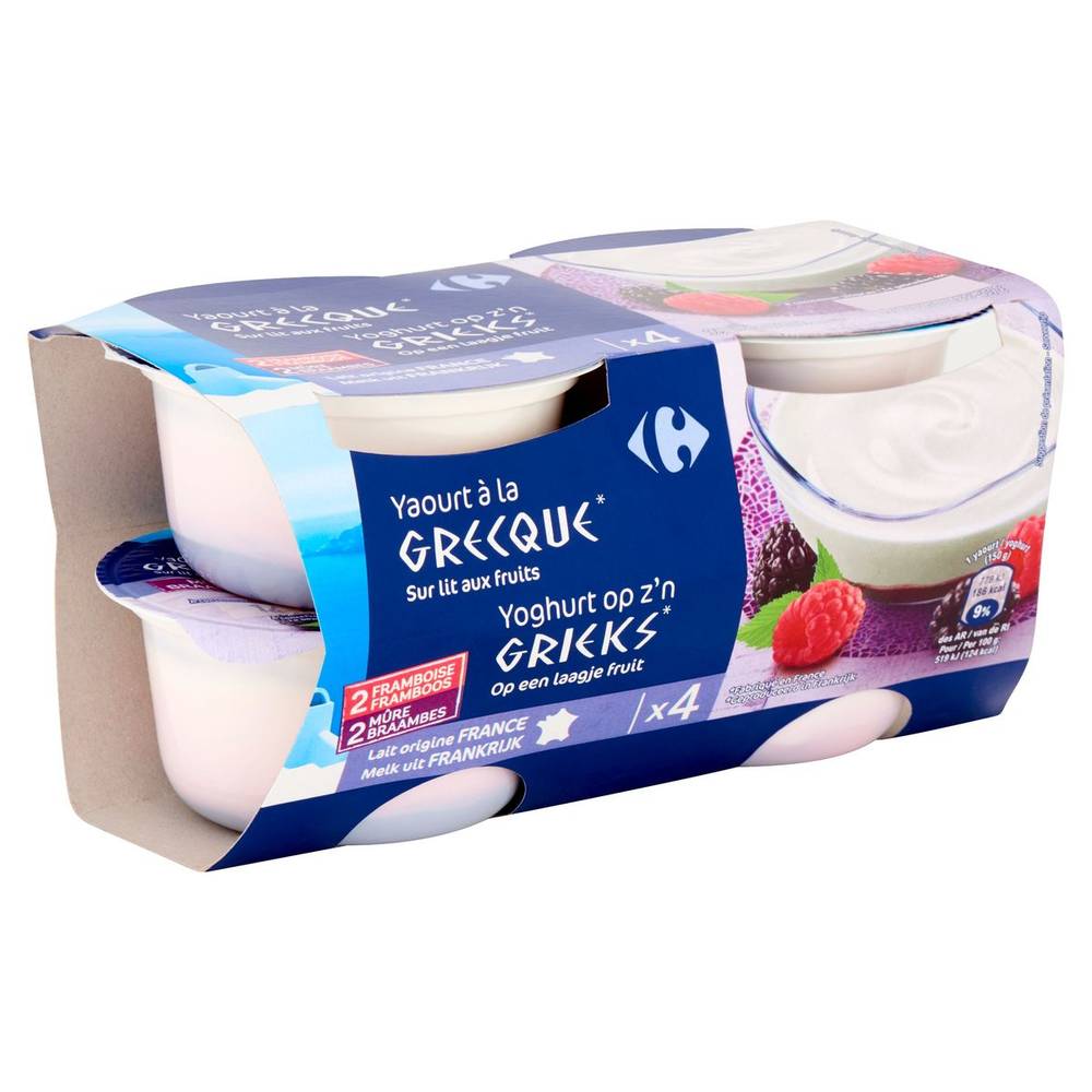 Carrefour Yaourt à la Grecque Framboise Mûre 4 x 150 g