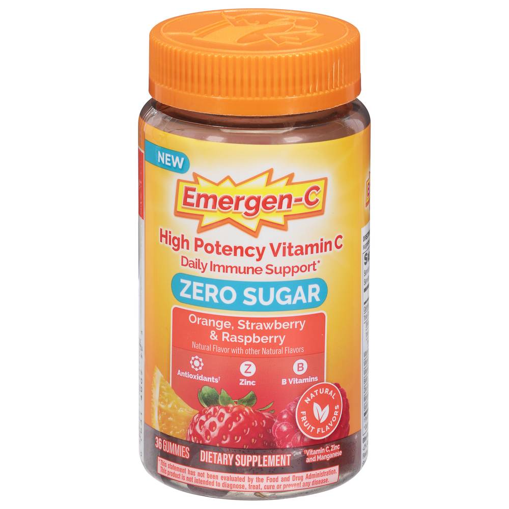 Emergen-C High Potency Vitamin C 250 mg Gummies, Orange- Strawberry-Raspberry (36 ct)