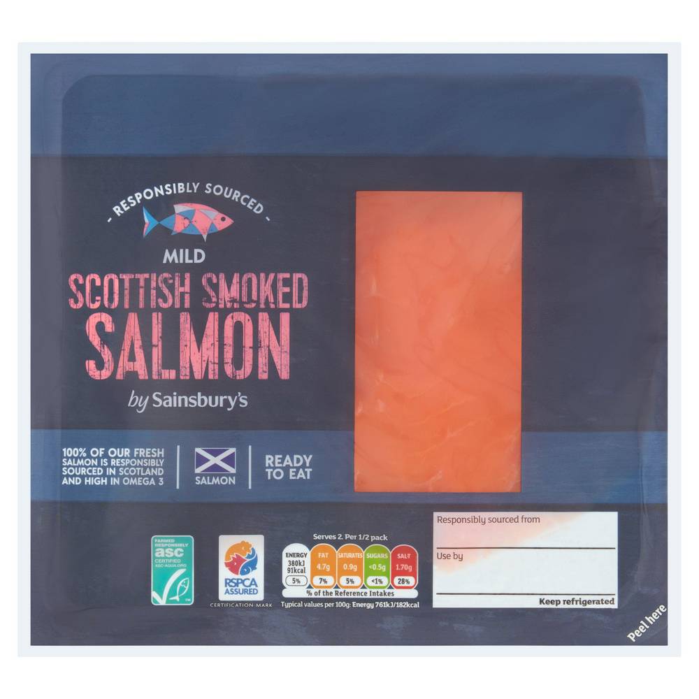SAVE £0.25 Sainsbury's ASC Scottish Mild Smoked Salmon 100g (Ready to Eat)