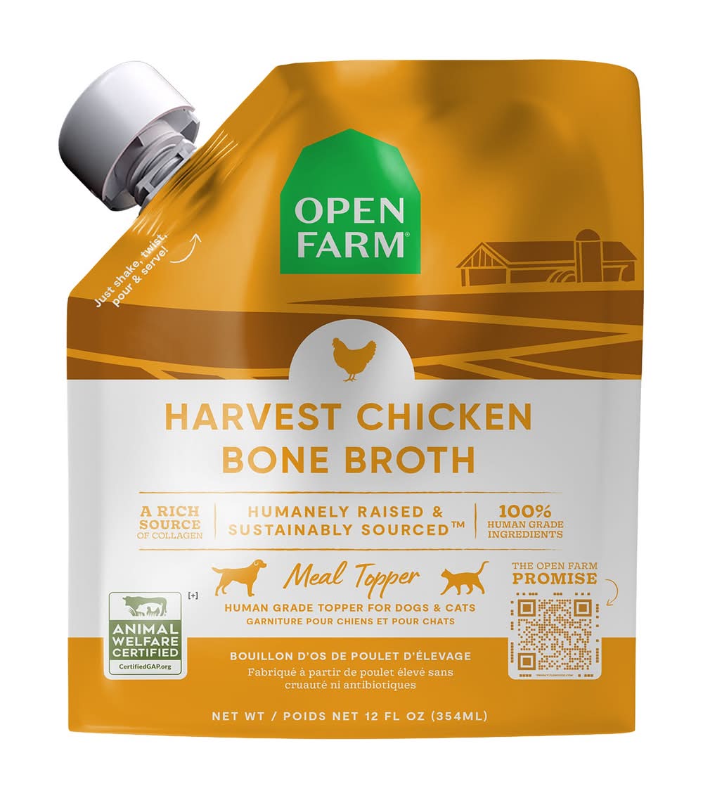 Open Farm Grain Free Bone Broth Topper for Cats or Dogs - Human Grade, Chicken (Flavor: Chicken, Size: 12 Oz)