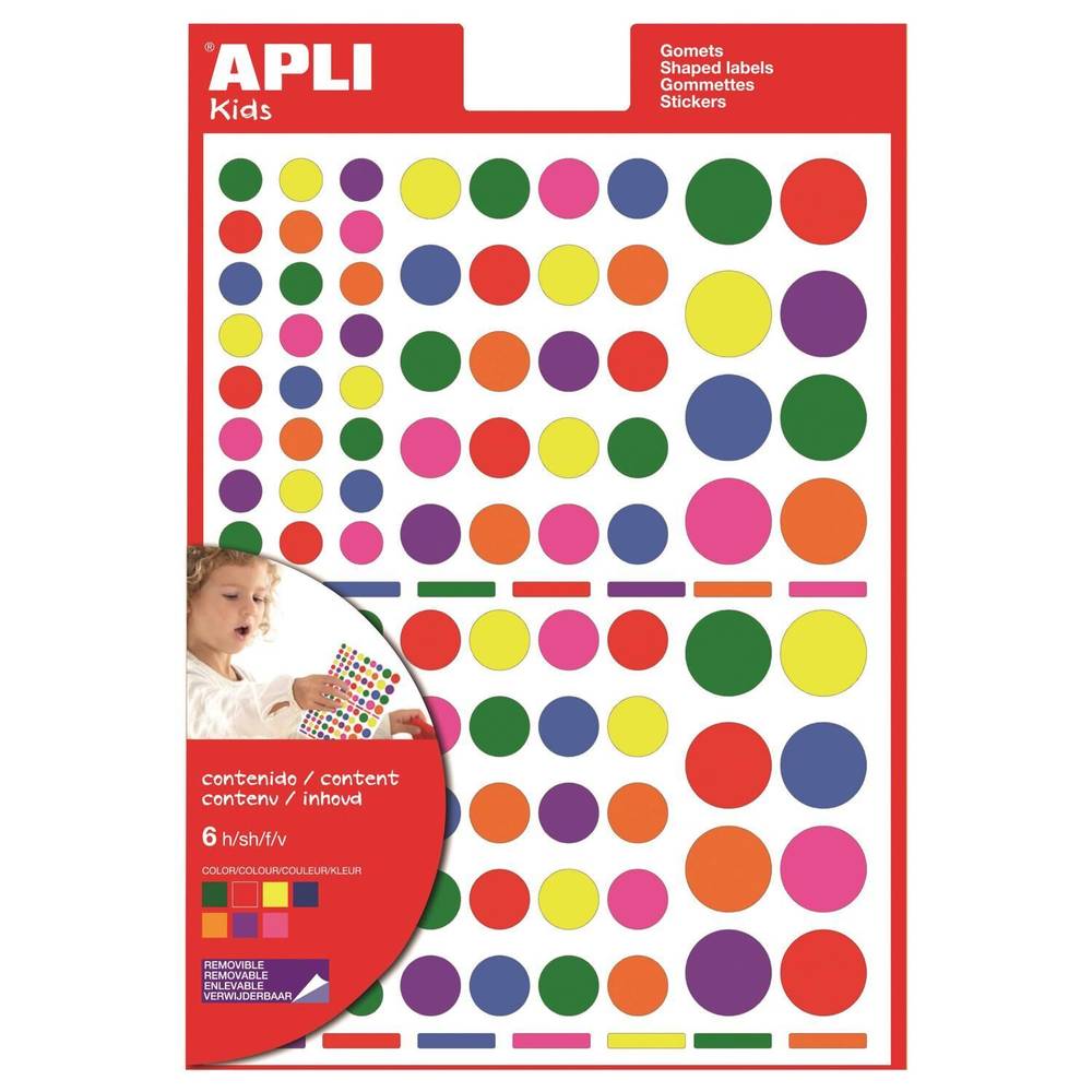 APLI - Gomets blister cercle autocollant, multicolore (6)