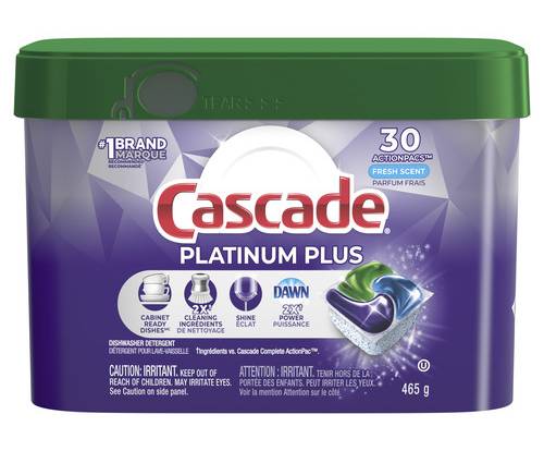 Cascade platinum plus actionpacs détergent pour lave vaisselle - platinum plus actionpacs dishwasher detergent (30 unités)(frais)