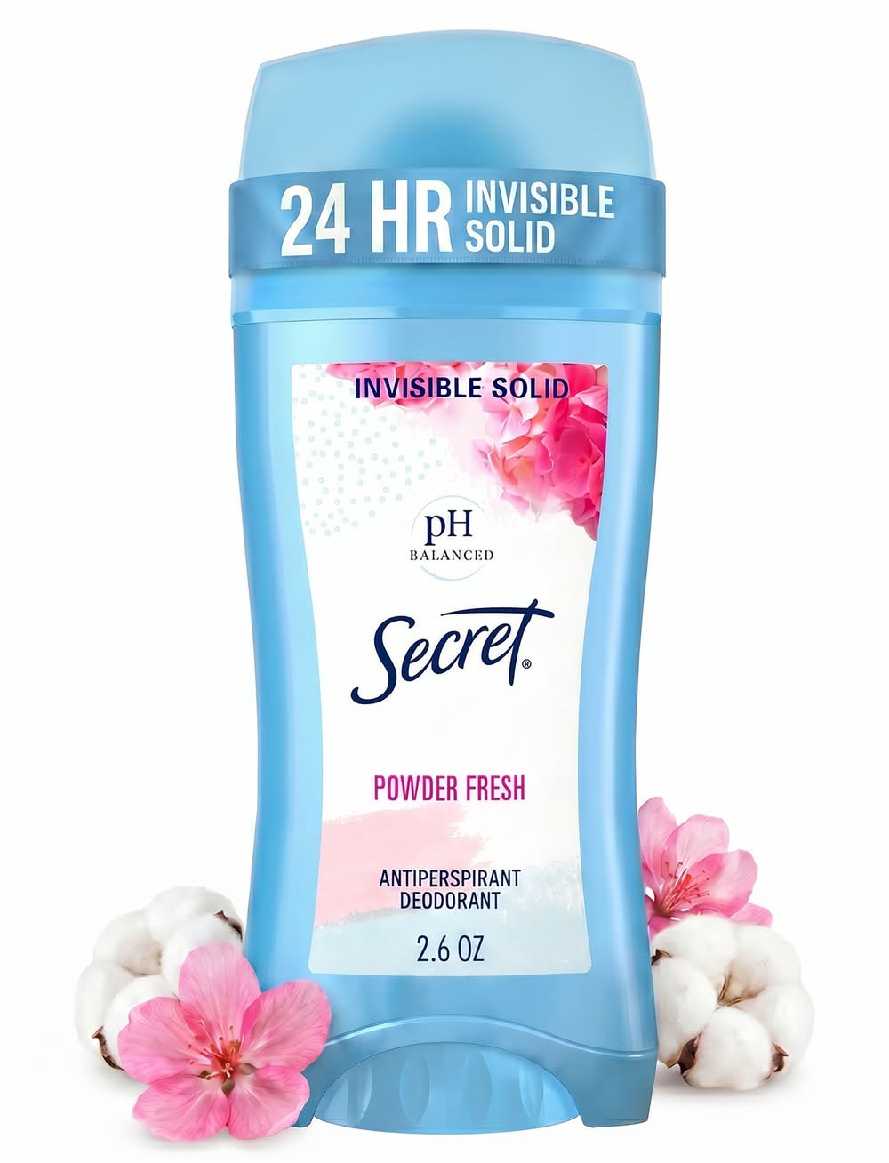 Secret Ph Balanced 24 Hr Invisible Solid Antiperspirant Deodorant, Powder Fresh (2.6 oz)