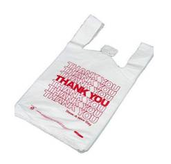 Plastic T-Shirt Bags, White with Red Thank You - 1/6 size, 14mic - 500/cs (1X500|1 Unit per Case)