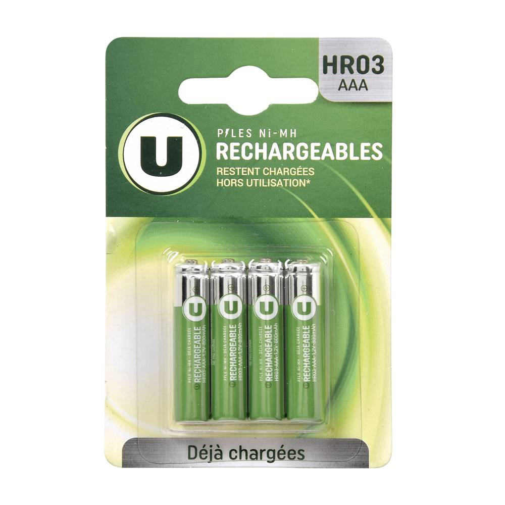 Les Produits U - Piles rechargeables hr03 800 mah (4 pièces)