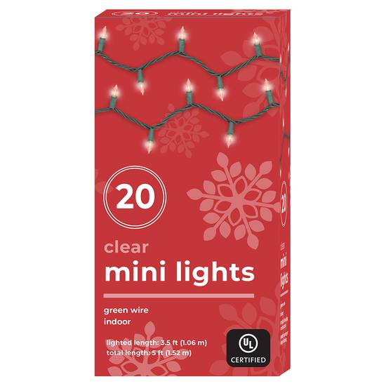 Mini Light with Green Wire - Clear, 20 ct
