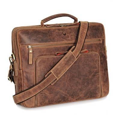 DONBOLSO 15.6/17'' Handcrafted Leather Laptop Bag, Vintage Brown