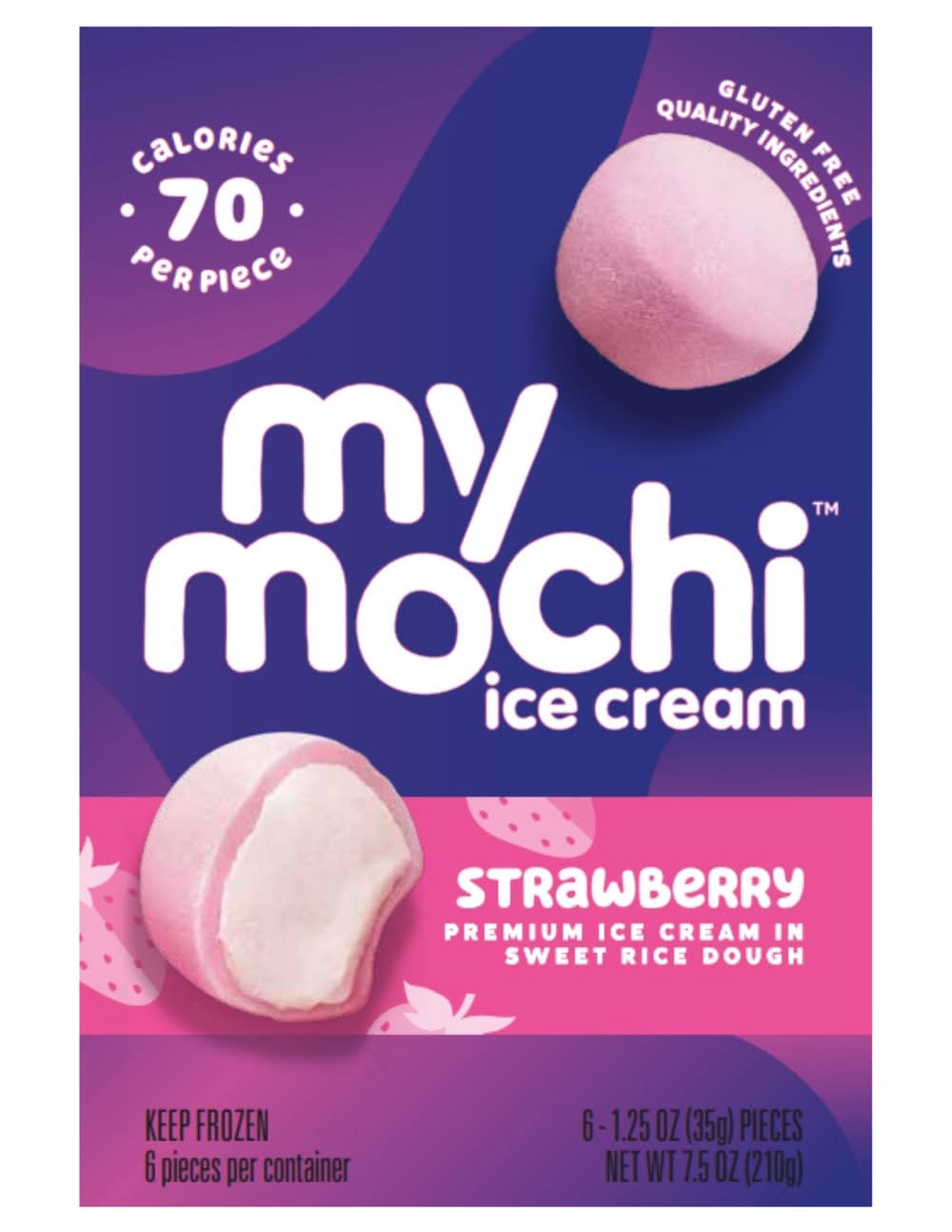 My/Mochi Gluten Free Premium Ice Cream in Sweet Rice Dough, Strawberry (6 x 1.25 oz)