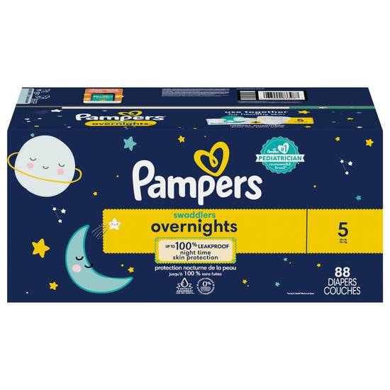 Pampers Swaddlers Overnight Diapers, Size 5 (88 ea)