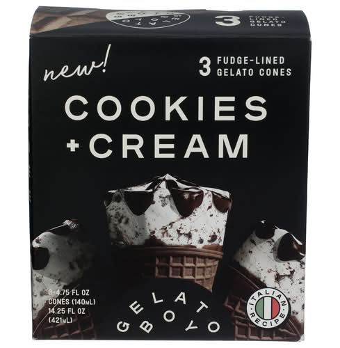 Gelato Boy Italian Cookies + Cream Fudge-Lined Gelato Cones 3 Pack