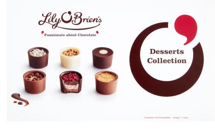 Lily O'Brien's Vanilla - Smooth & Creamy Lemon -Chocolate & Crispies With Banana- White Chocolate Truffle Infused With Raspberry- Lime -Hazelnut, Desserts Collection (210g)