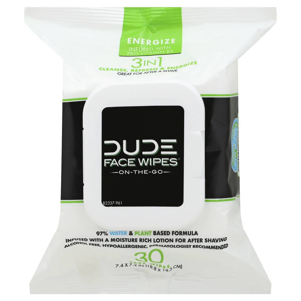 Dude Energizing Face Wipes (30 ct)