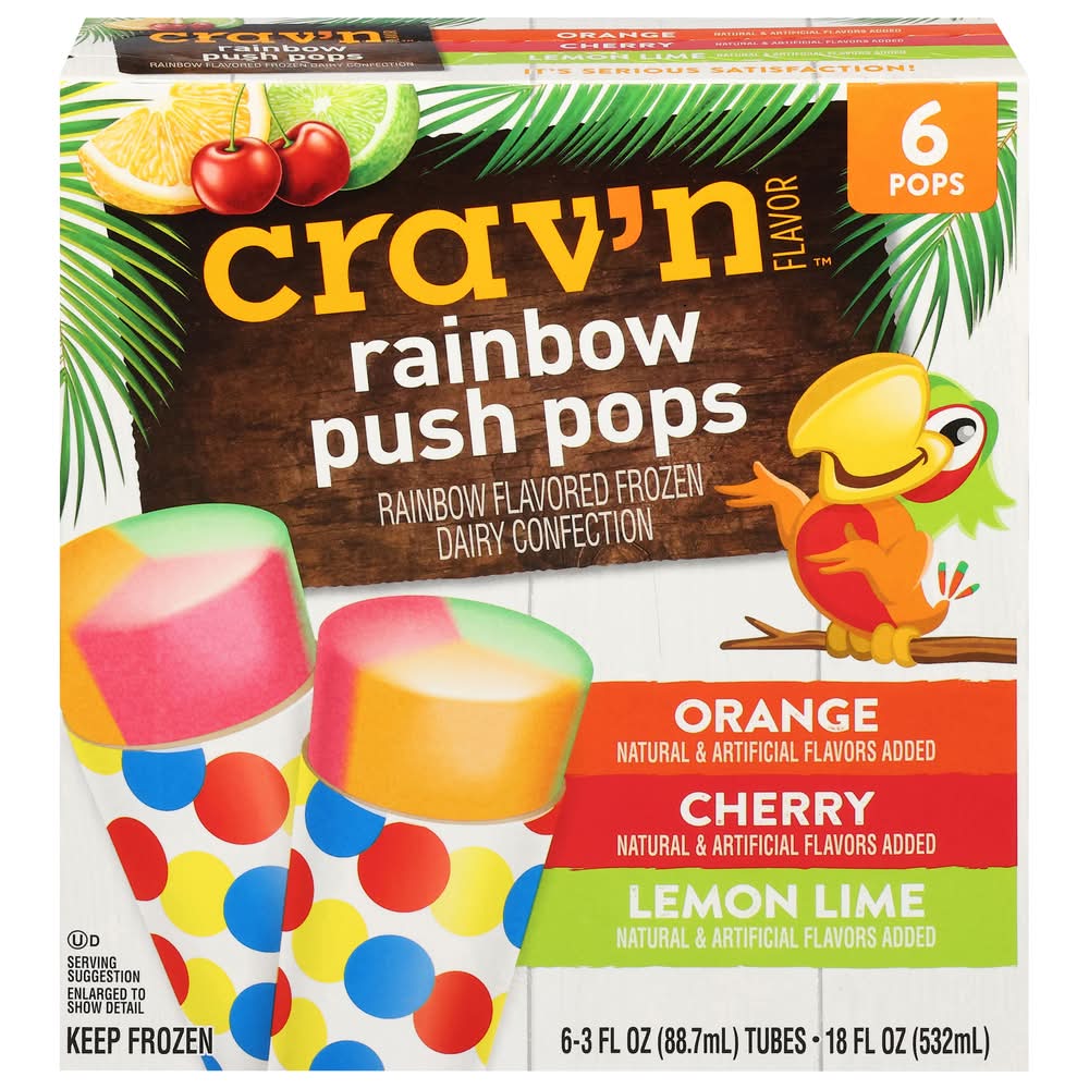 Crav'n Flavor Rainbow Push Pops, Orange-Cherry-Lemon Lime (18 fl oz, 6 ct)